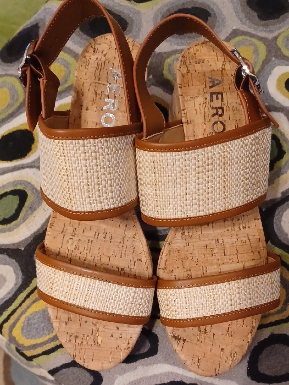 AEROSOLES Tan and Natural Woven Cork Footbed Sandals